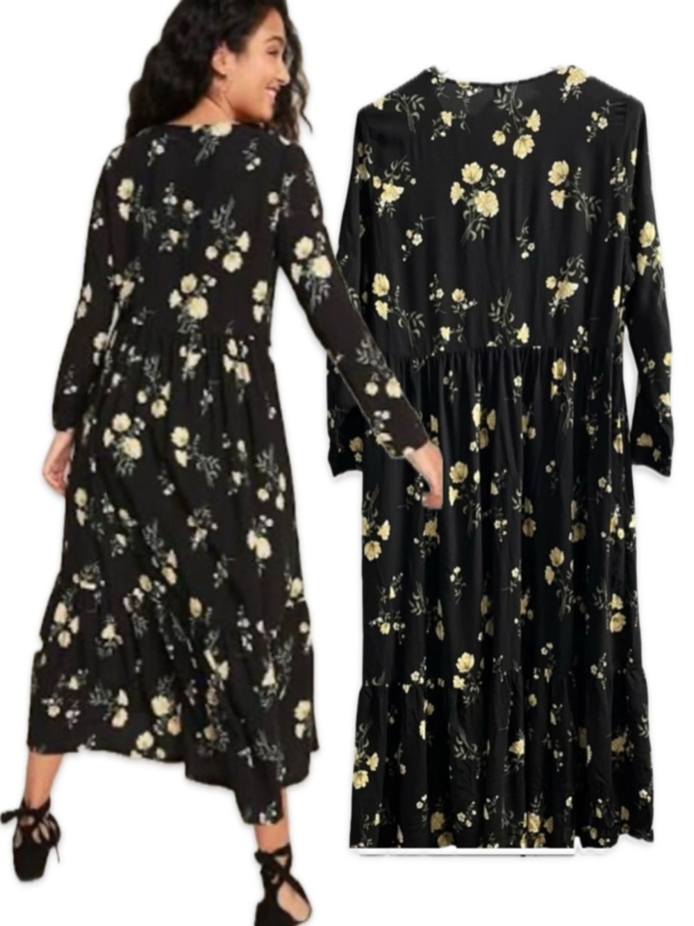 Old Navy Floral Tiered Maxi Swing Dress Cut Out Pockets Rayon Medium